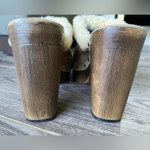 Via Spiga leather and suede heeled clogs with stud and fur details size 7 - Picture 7 of 12